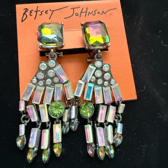 Betsey Johnson Silver Tone Skeleton Hand Drop Earrings Crystal Accents NWT - Picture 3 of 6